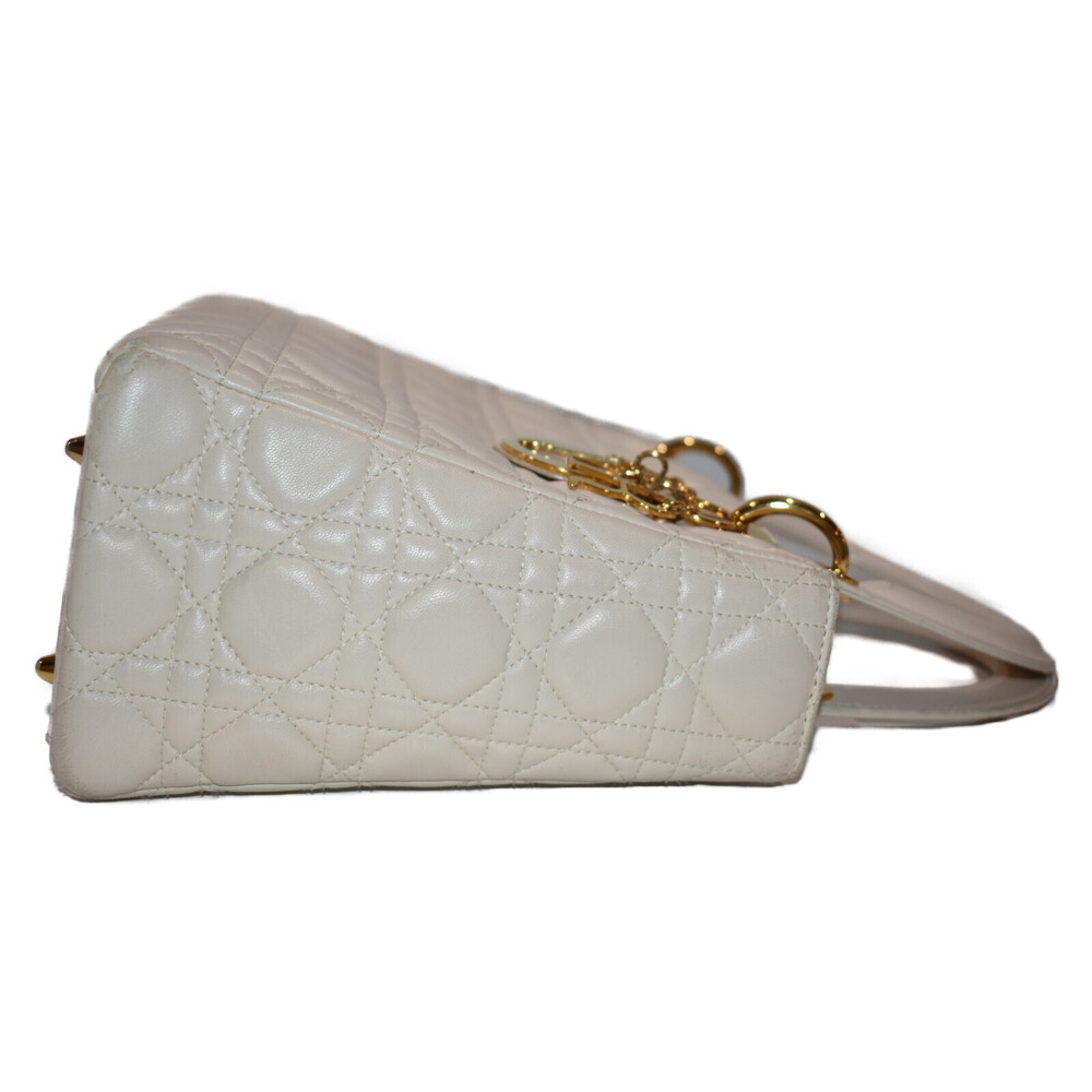 Christian Dior Lady White Leather Handbag Shoulder Bag Classic Elegant - Picture 4 of 7